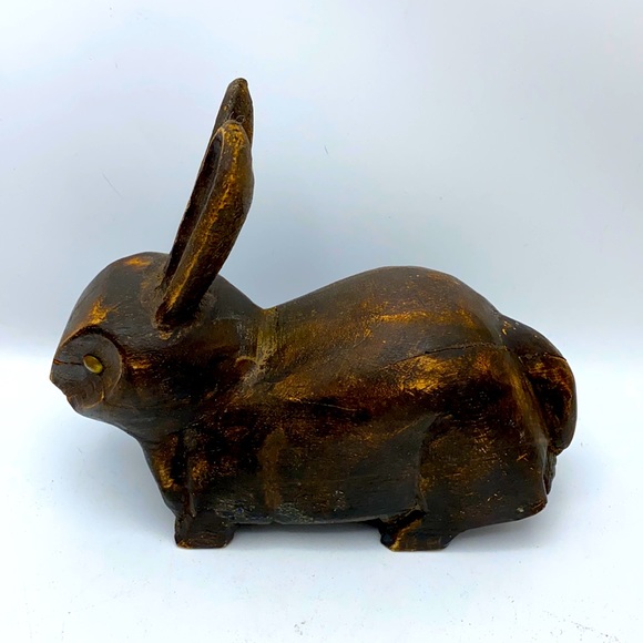 Vintage Handmade Primitive Bunny Rabbit Primitive Rustic Brown Hand Carved Wood - Picture 3 of 13